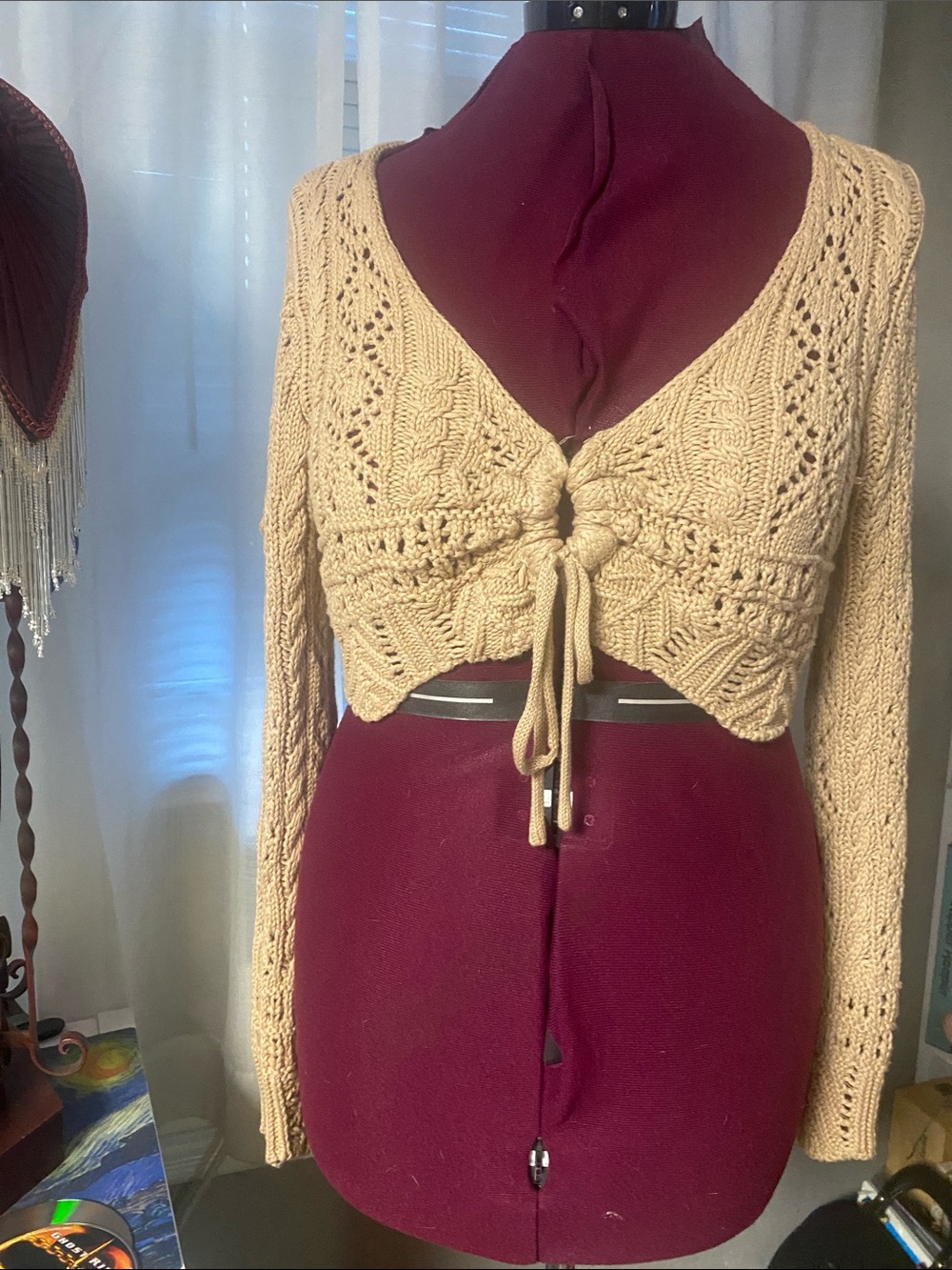 Audrey Parks for francesca's 
Cropped Knit Tie-Front Sweater Cardigan - Cream